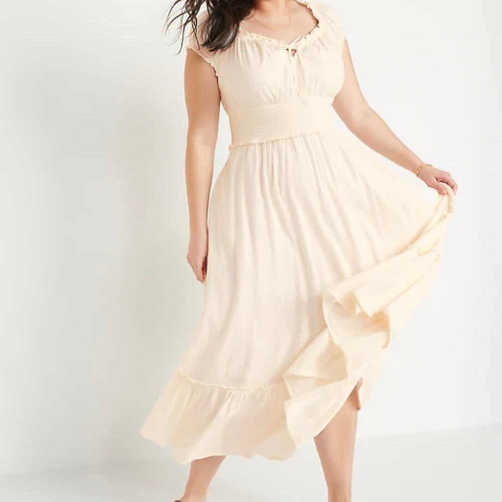 Old Navy Plus Women's Prairie Boho Clip Dot Puff Sleeve Maxi Dress 4X Ivory